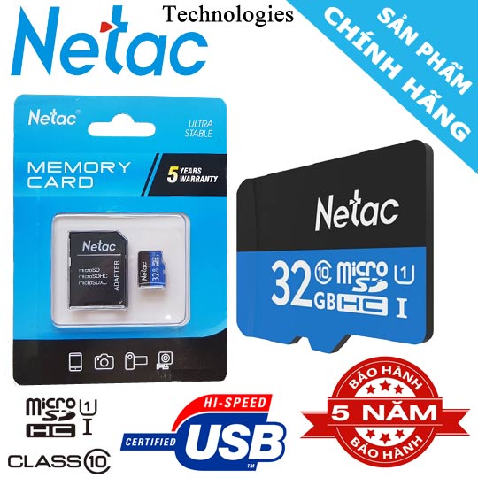 Thẻ nhớ Micro SD 32Gb Netac Class 10 SiêuTốc độ bảo hành 5 năm