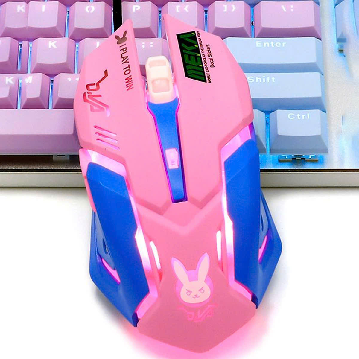 Chuột không dây D.VA gaming chống ồn màu hồng cực đẹp có 7 chế độ đèn Led